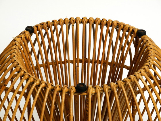 Image 1 of Schöne außergewöhnliche Original 60S Italienisch Bambus Rattan Hocker mit seiner ursprünglichen Sitzkissen
