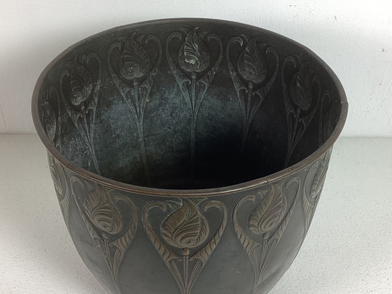 Image 1 of Art Nouveau Jugendstil Kupfer Blumentopf Blumenmuster