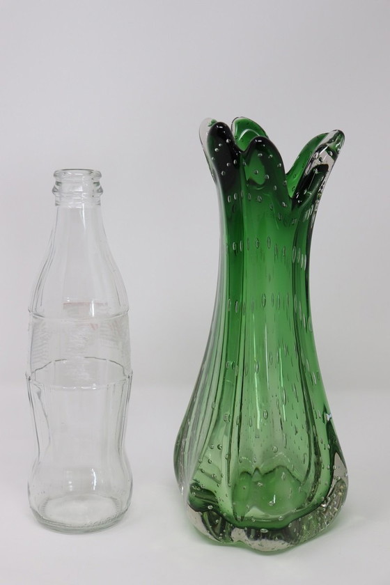 Image 1 of Grüne Vase aus Muranoglas, 1960er Jahre