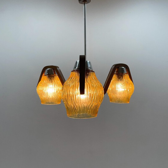 Image 1 of Mid-Century-Kronleuchter aus Holz und Glas von Dřevo Humpolec, Tschechoslowakei 1960er Jahre
