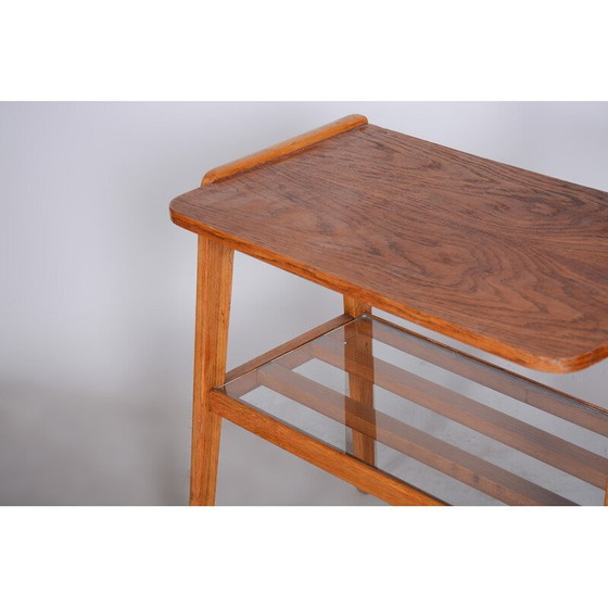 Image 1 of Vintage Bauhaus Konsolentisch aus Eichenholz und Glas, Tschechien 1950er Jahre