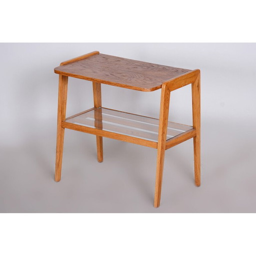 Vintage Bauhaus Konsolentisch aus Eichenholz und Glas, Tschechien 1950er Jahre