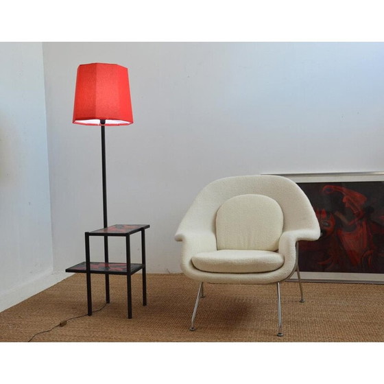 Image 1 of Vintage Stehlampe aus schwarz lackiertem Metall, 1950