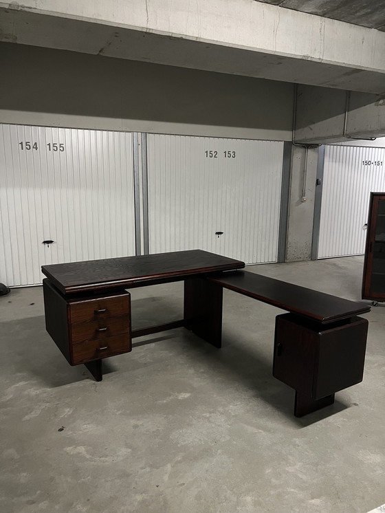 Image 1 of Vintage Mid Century Palisander Büro-Set: Schreibtisch + L-Ausschnitt + Sideboard + Vitrine