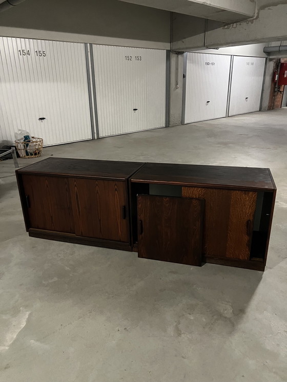 Image 1 of Vintage Mid Century Palisander Büro-Set: Schreibtisch + L-Ausschnitt + Sideboard + Vitrine