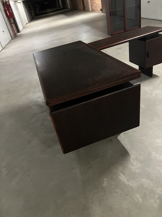 Image 1 of Vintage Mid Century Palisander Büro-Set: Schreibtisch + L-Ausschnitt + Sideboard + Vitrine