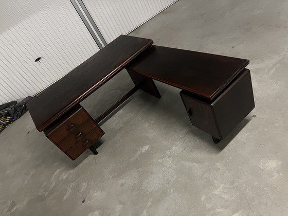 Image 1 of Vintage Mid Century Palisander Büro-Set: Schreibtisch + L-Ausschnitt + Sideboard + Vitrine