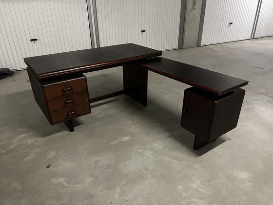Image 1 of Vintage Mid Century Palisander Büro-Set: Schreibtisch + L-Ausschnitt + Sideboard + Vitrine