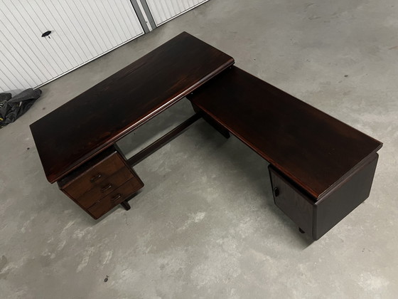 Image 1 of Vintage Mid Century Palisander Büro-Set: Schreibtisch + L-Ausschnitt + Sideboard + Vitrine