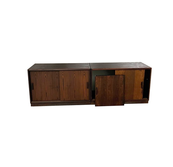 Image 1 of Vintage Mid Century Palisander Büro-Set: Schreibtisch + L-Ausschnitt + Sideboard + Vitrine