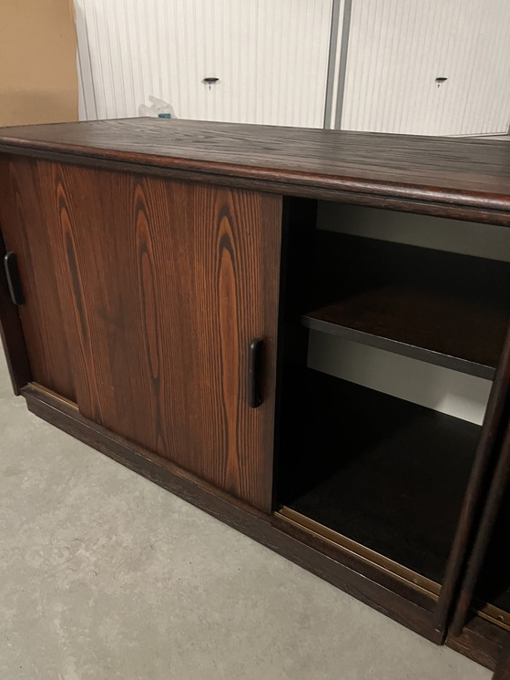 Image 1 of Vintage Mid Century Palisander Büro-Set: Schreibtisch + L-Ausschnitt + Sideboard + Vitrine