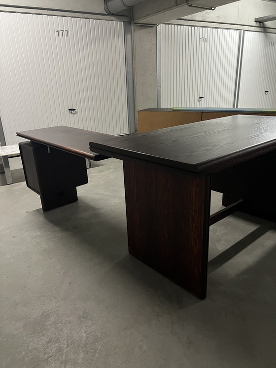 Image 1 of Vintage Mid Century Palisander Büro-Set: Schreibtisch + L-Ausschnitt + Sideboard + Vitrine