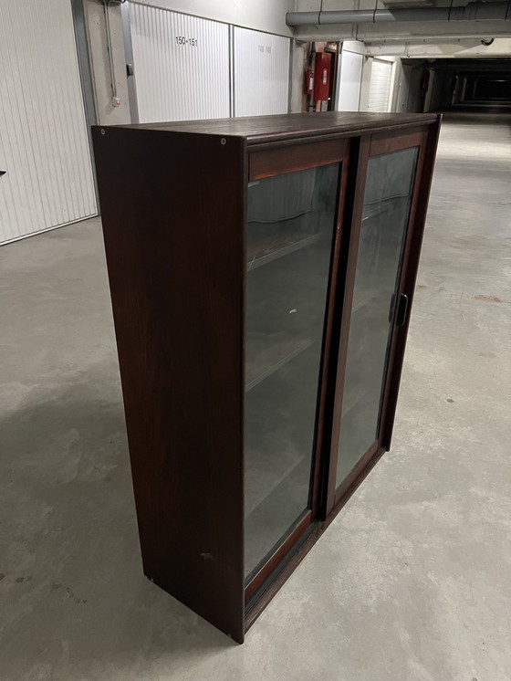 Image 1 of Vintage Mid Century Palisander Büro-Set: Schreibtisch + L-Ausschnitt + Sideboard + Vitrine