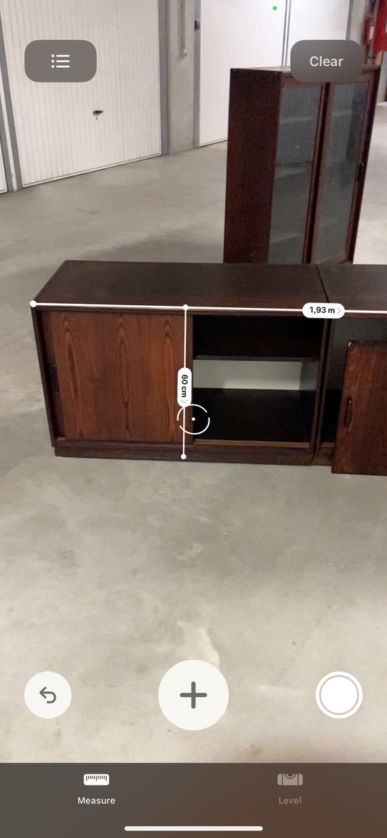 Image 1 of Vintage Mid Century Palisander Büro-Set: Schreibtisch + L-Ausschnitt + Sideboard + Vitrine