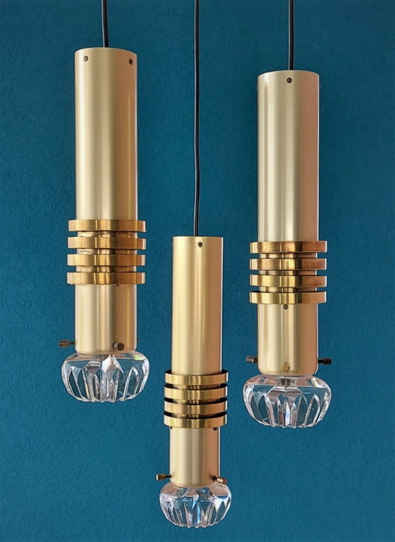 Image 1 of Mid-Century Pendelleuchte aus Messing und Glas