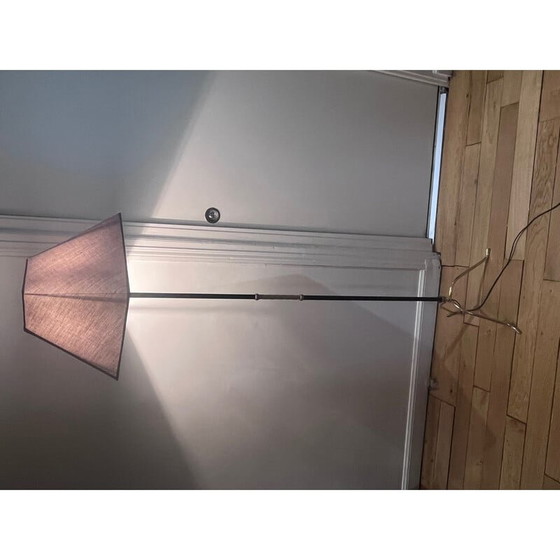 Image 1 of Vintage Stehlampe mit Stativ aus schwarz lackiertem Metall und Messing, 1950er Jahre