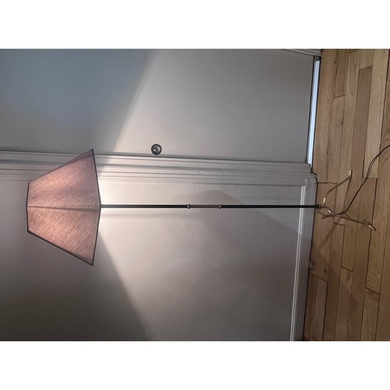 Image 1 of Vintage Stehlampe mit Stativ aus schwarz lackiertem Metall und Messing, 1950er Jahre