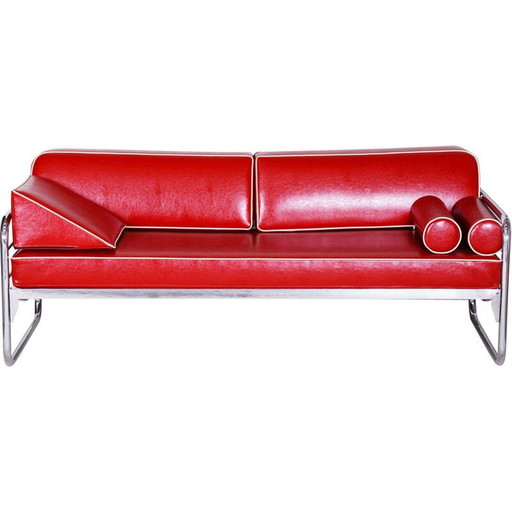 Rotes Ledersofa von Hynekk Gottwald, 1930er Jahre
