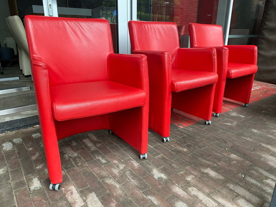 Image 1 of 6x Brees New World Stuhl rotes Leder