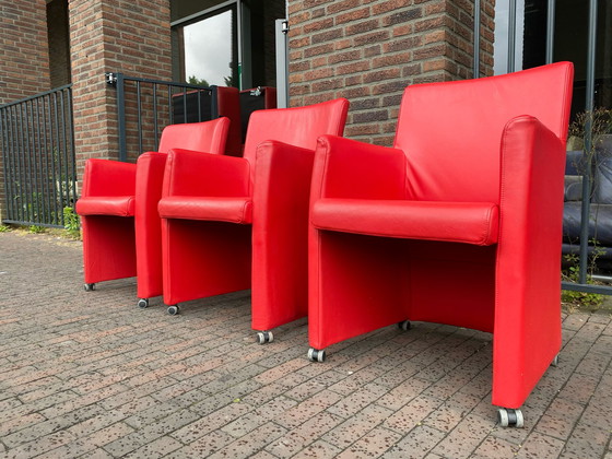 Image 1 of 6x Brees New World Stuhl rotes Leder