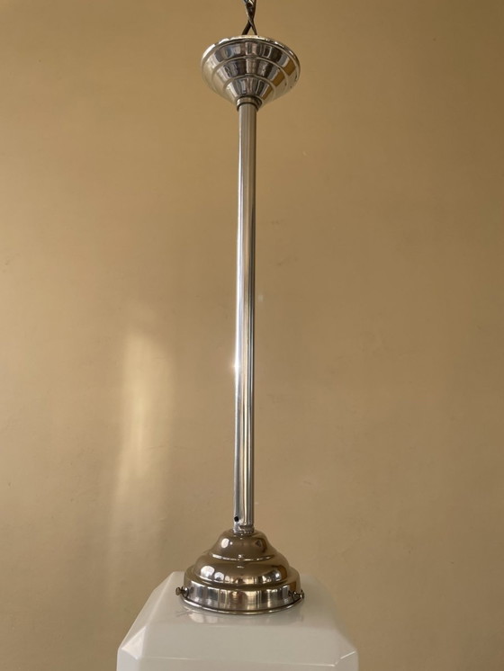 Image 1 of Lampe Hängeleuchte Deckenleuchte Art Deco 1930 Würfel Weißglas Französisch