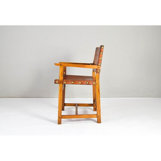 Image 1 of Vintage-Sessel Castellana aus Eiche und cognacfarbenem Leder, Spanien