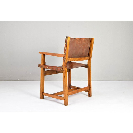 Image 1 of Vintage-Sessel Castellana aus Eiche und cognacfarbenem Leder, Spanien
