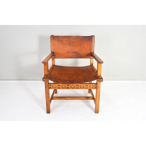 Image 1 of Vintage-Sessel Castellana aus Eiche und cognacfarbenem Leder, Spanien