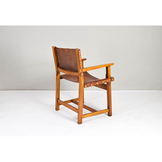 Image 1 of Vintage-Sessel Castellana aus Eiche und cognacfarbenem Leder, Spanien