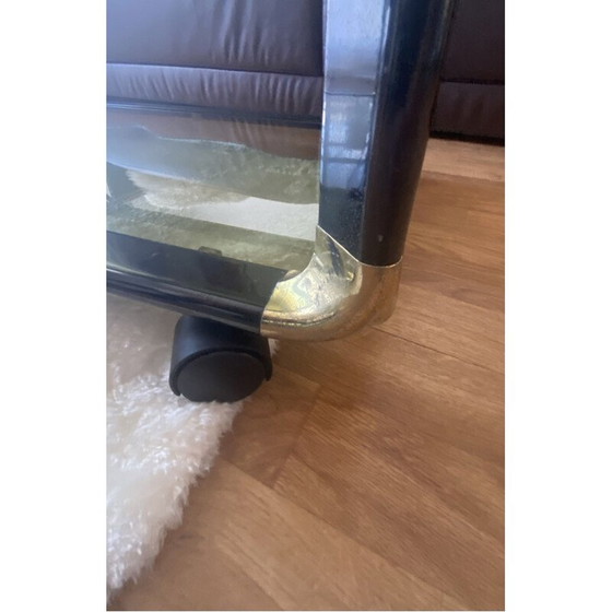 Image 1 of Schwarz-goldener Couchtisch auf Rollen, 1980