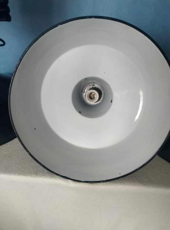 Image 1 of 3x Industrielampen schwarz und weiß emailliert