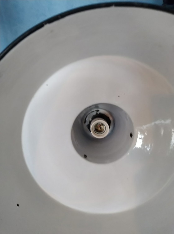 Image 1 of 3x Industrielampen schwarz und weiß emailliert