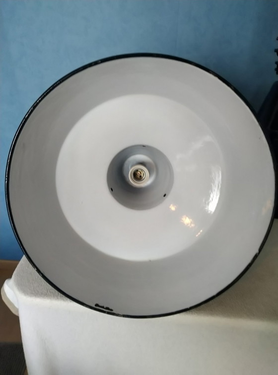 Image 1 of 3x Industrielampen schwarz und weiß emailliert