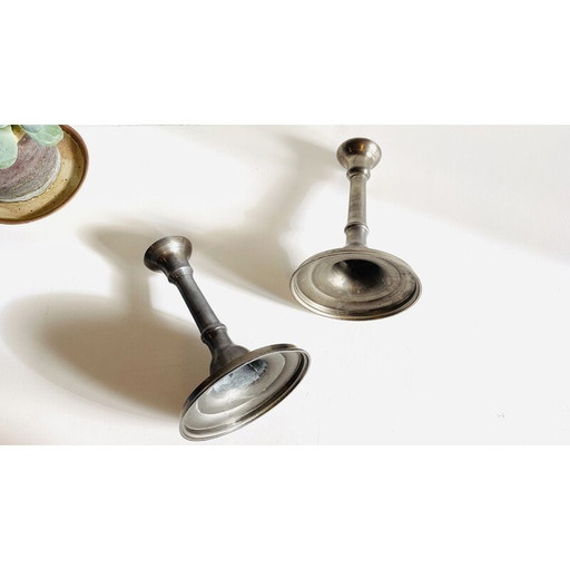 Paar Vintage-Kerzenleuchter aus Zinn