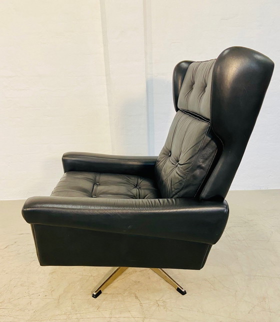 Image 1 of Vintage Danish Retro Mid-Century Svend Skipper Schwarzer Lederstuhl 60S