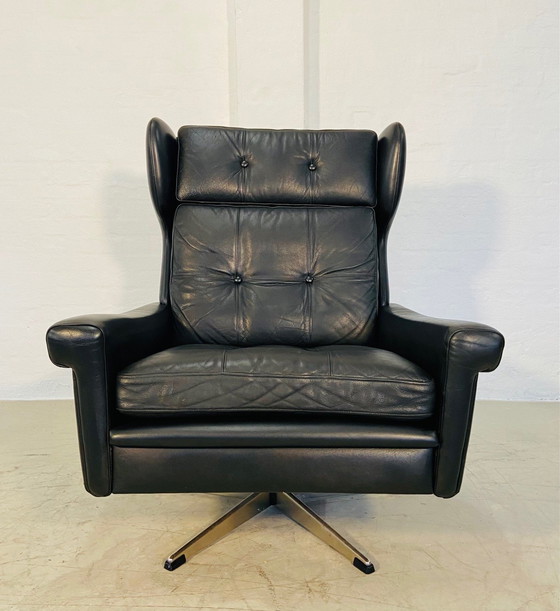 Image 1 of Vintage Danish Retro Mid-Century Svend Skipper Schwarzer Lederstuhl 60S
