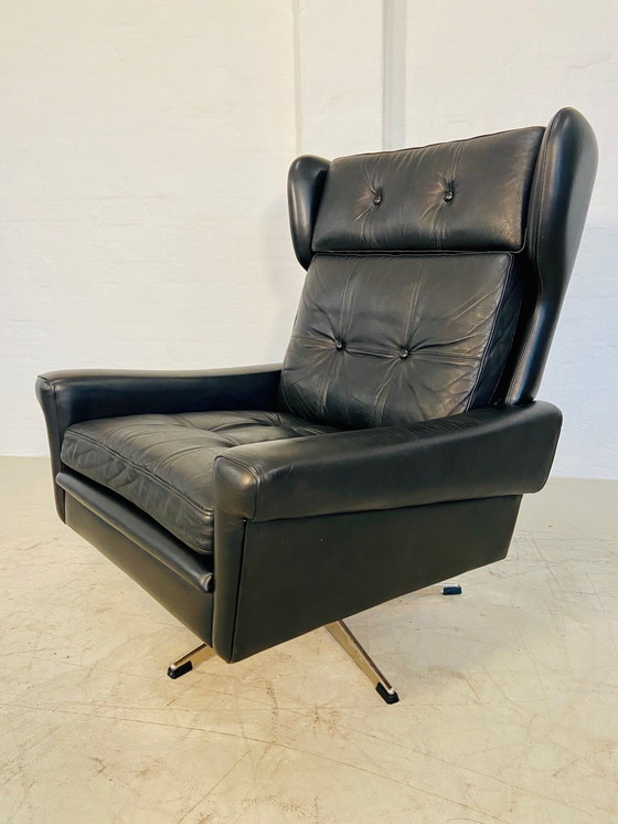 Image 1 of Vintage Danish Retro Mid-Century Svend Skipper Schwarzer Lederstuhl 60S