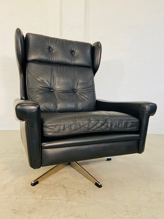 Image 1 of Vintage Danish Retro Mid-Century Svend Skipper Schwarzer Lederstuhl 60S