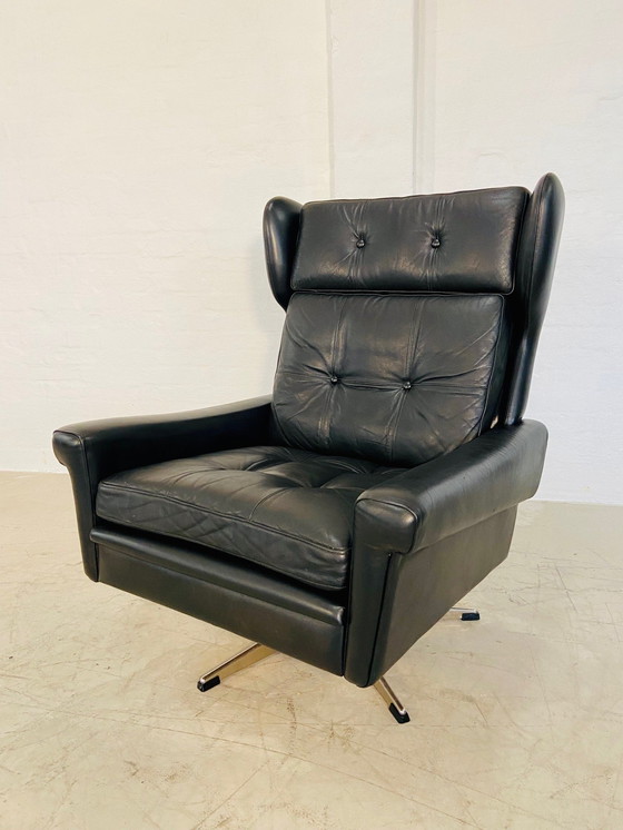 Image 1 of Vintage Danish Retro Mid-Century Svend Skipper Schwarzer Lederstuhl 60S