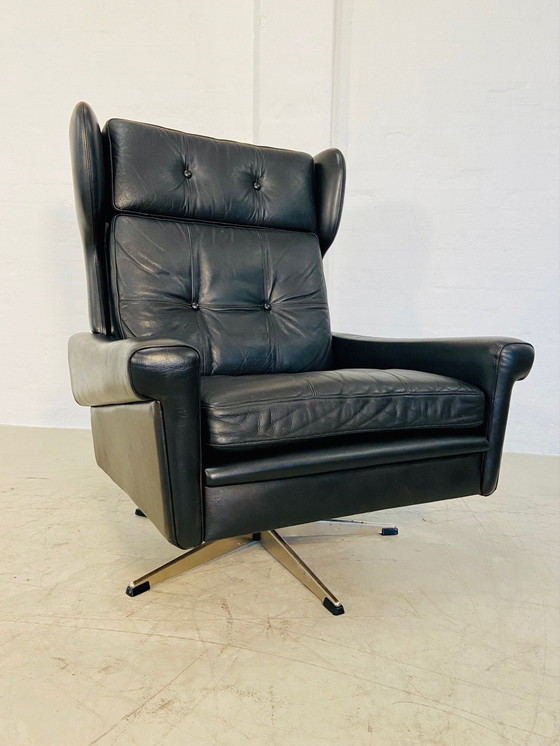 Image 1 of Vintage Danish Retro Mid-Century Svend Skipper Schwarzer Lederstuhl 60S