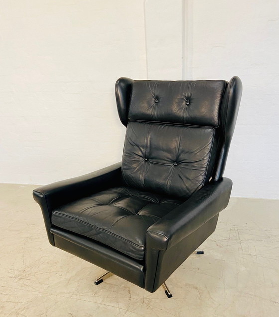 Image 1 of Vintage Danish Retro Mid-Century Svend Skipper Schwarzer Lederstuhl 60S