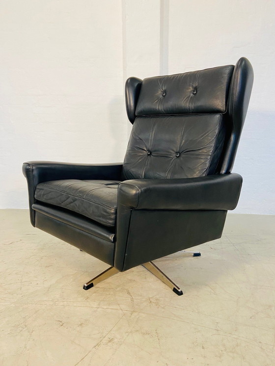 Image 1 of Vintage Danish Retro Mid-Century Svend Skipper Schwarzer Lederstuhl 60S