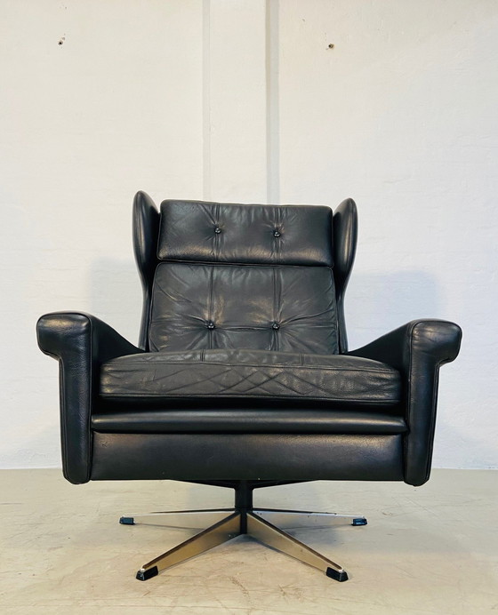 Image 1 of Vintage Danish Retro Mid-Century Svend Skipper Schwarzer Lederstuhl 60S