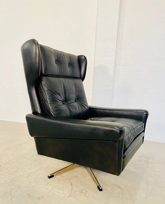 Image 1 of Vintage Danish Retro Mid-Century Svend Skipper Schwarzer Lederstuhl 60S