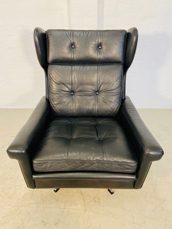 Image 1 of Vintage Danish Retro Mid-Century Svend Skipper Schwarzer Lederstuhl 60S