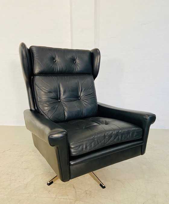Image 1 of Vintage Danish Retro Mid-Century Svend Skipper Schwarzer Lederstuhl 60S