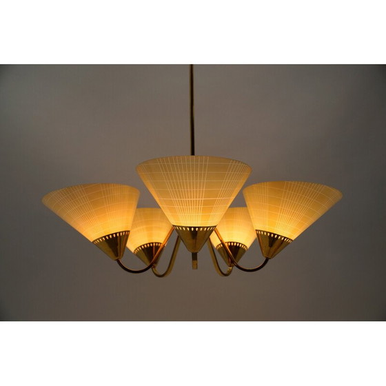 Image 1 of 5-Licht-Sputnik-Deckenleuchte aus Glas und Messing, 1950