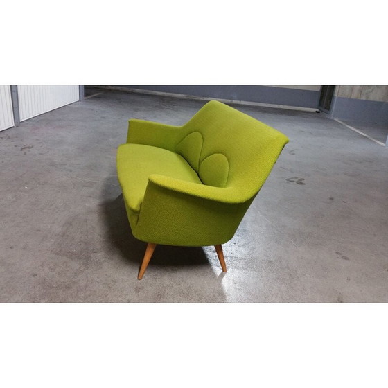 Image 1 of Cocktailsofa aus Teakholz und grünem Stoff