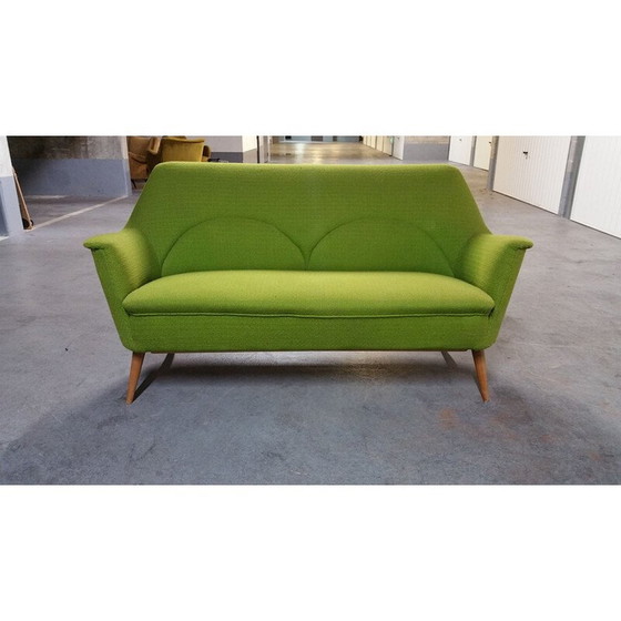 Image 1 of Cocktailsofa aus Teakholz und grünem Stoff