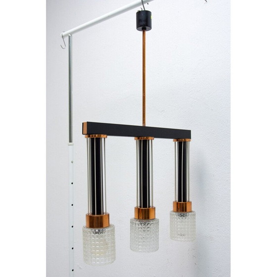 Image 1 of Vintage Pendelleuchte aus Glas und Messing, Tschechoslowakei 1970